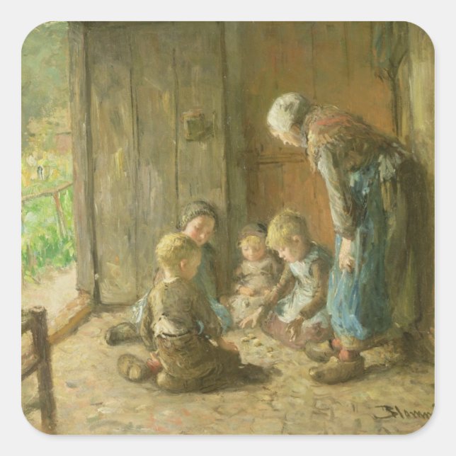 Playing Jacks on the Doorstep Square Sticker (Front)