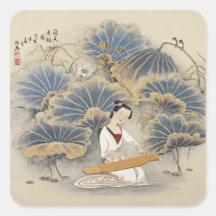 Playing Music by Lotus Pond Square Sticker