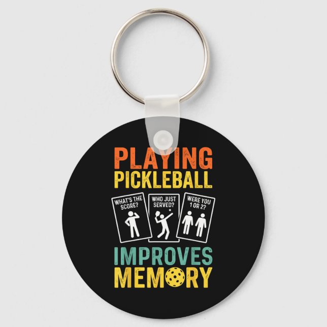 Playing pickleball improves memory funny vintage keychain (Front)