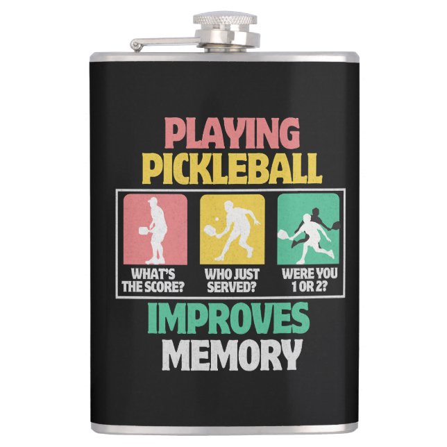 Playing Pickleball Improves Memory Hip Flask (Front)