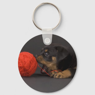 Playing Puppy 4 Keychain