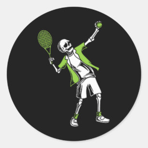 Playing Tennis Halloween Costume Funny Skull Skele Classic Round Sticker