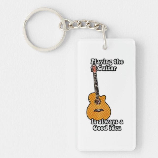Playing the guitar is always a good idea. retro keychain (Front)