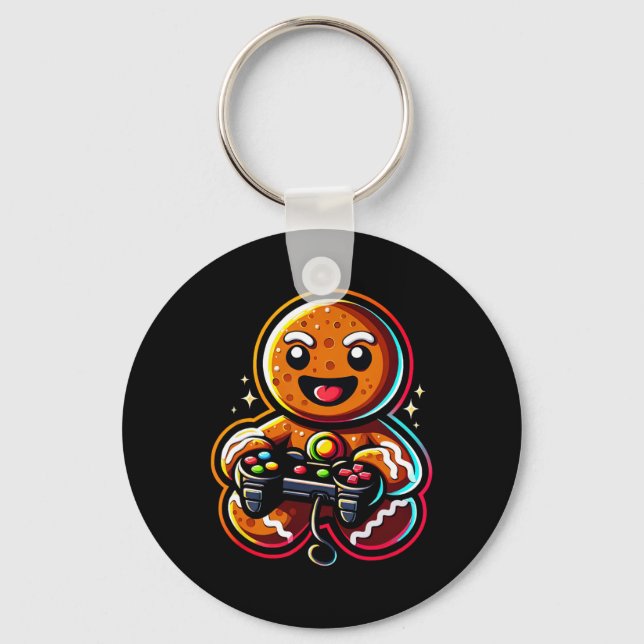 Playing Video Game Controller Gamer Christmas  Keychain (Front)