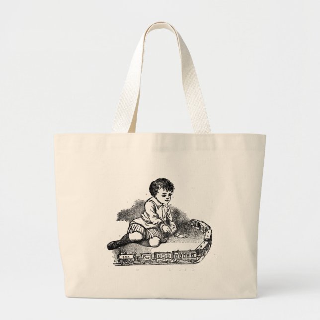 Playing With The Train Large Tote Bag (Front)