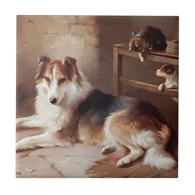 Playmates - Dog Kitten - Puppy Tile (Front)