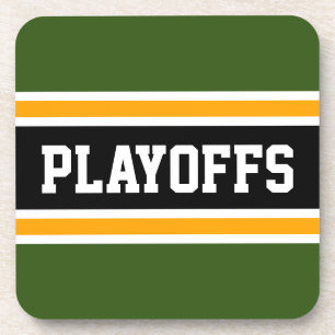 PLAYOFFS Bold Forest Green Yellow Black Stripes Coaster