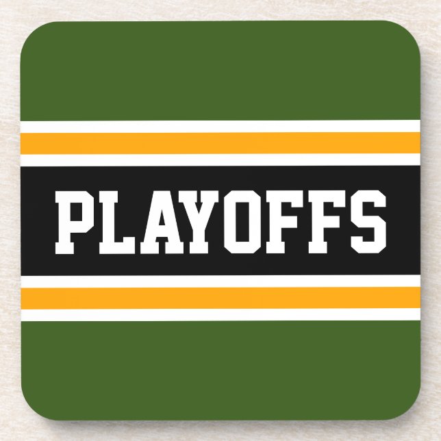 PLAYOFFS Bold Forest Green Yellow Black Stripes Coaster (Front)