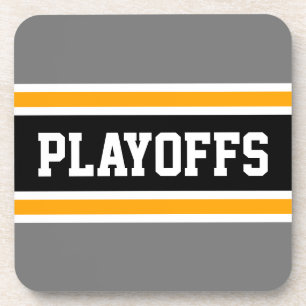 PLAYOFFS Bold Grey Yellow Black Racing Stripes Coaster
