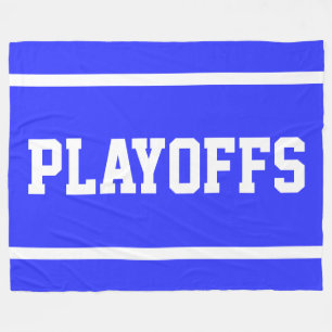 PLAYOFFS Bright Blue Athletic White Text Stripes Fleece Blanket