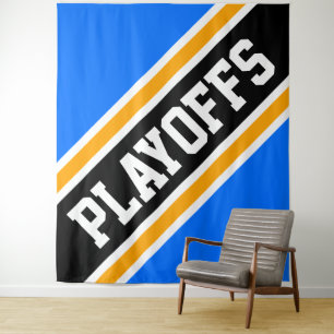 PLAYOFFS Bright Blue Black Orange Stripes Backdrop Tapestry