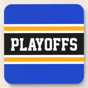 PLAYOFFS Vivid Blue Yellow Black White Stripes Coaster