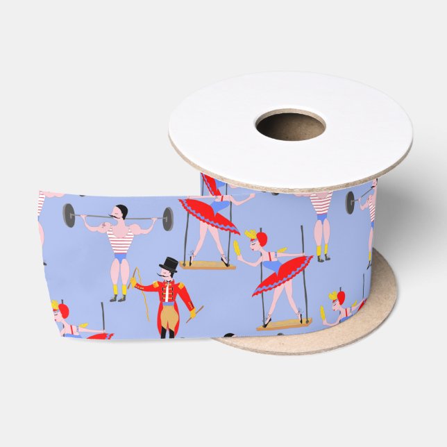 Playroom Circus Performer Pattern on Soft Blue Satin Ribbon (Spool)