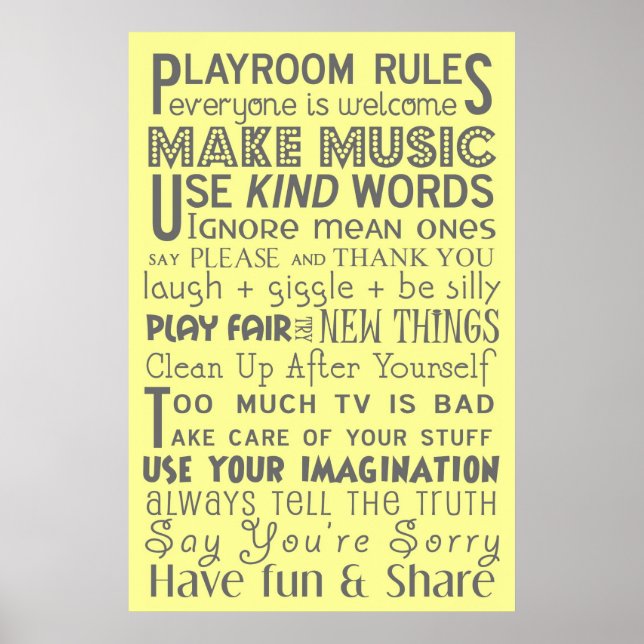 Playroom Rules Poster (Front)