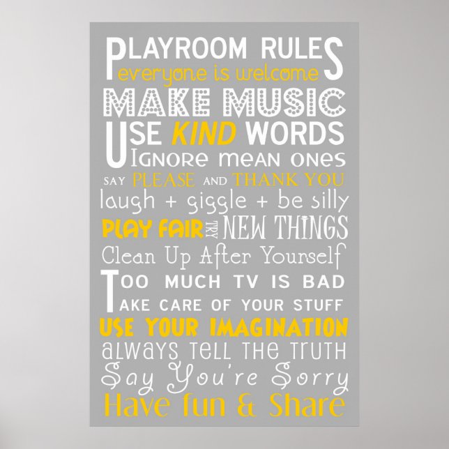 Playroom Rules Poster (Front)