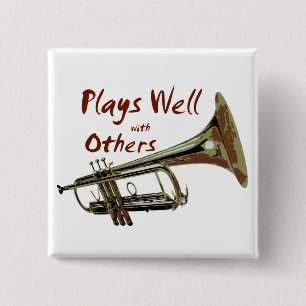 Plays Well with Others/ Trumpet 2 Inch Square Button
