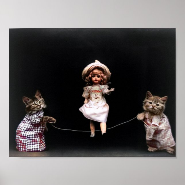 Playtime Cats With Skipping Doll Colorized Poster (Front)