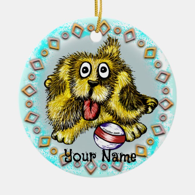 Playtime Dog Ceramic Ornament (Front)