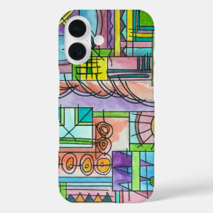 Playtime-Hand Painted Modern Geometric Art iPhone 16 Case