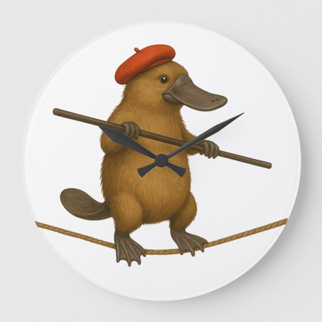 Playtpus on a tightrope large clock (Front)