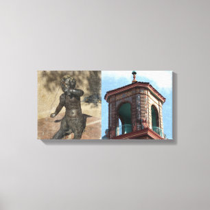 Plaza Building and Fountain Details Canvas Print