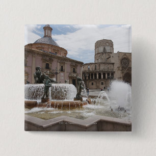Plaza De La Virgin And Basilica De Virgen 2 Inch Square Button