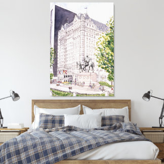 Plaza Hotel NYC Watercolor on Canvas Frame Print
