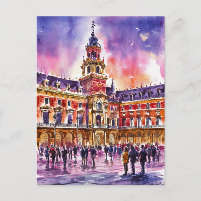 Plaza Mayor, Madrid Watercolor Painting Postcard (Front)