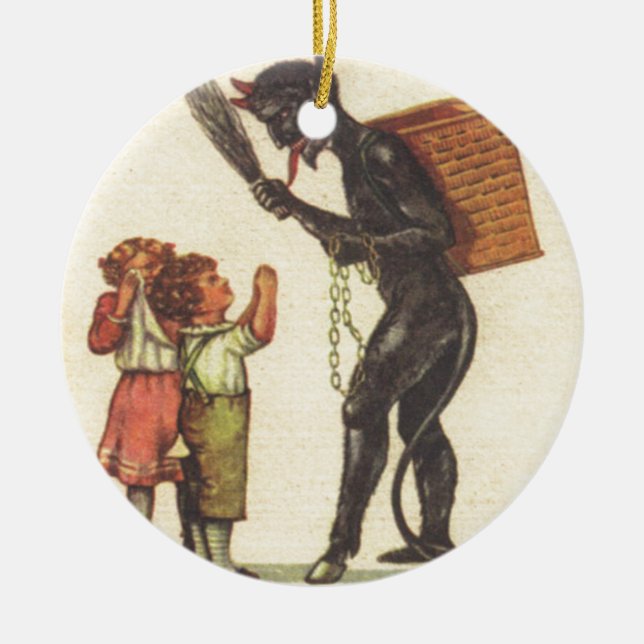 Pleading With Krampus Ceramic Ornament (Front)