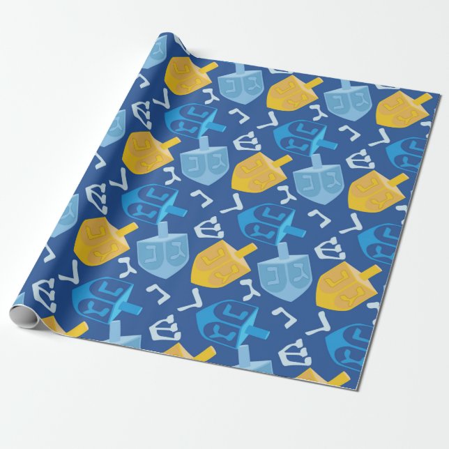 Pleasant Dreidel Hanukkah Wrapping Paper (Unrolled)