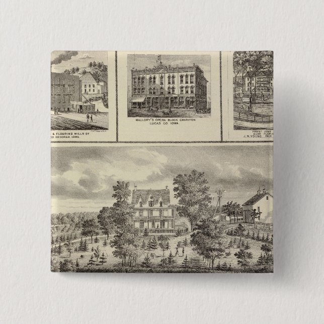 Pleasant Hill Farm bldgs in Decorah 2 Inch Square Button (Front)