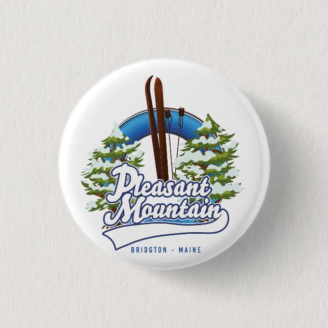 Pleasant Mountain Ski Bridgton logo. 1 Inch Round Button (Front)