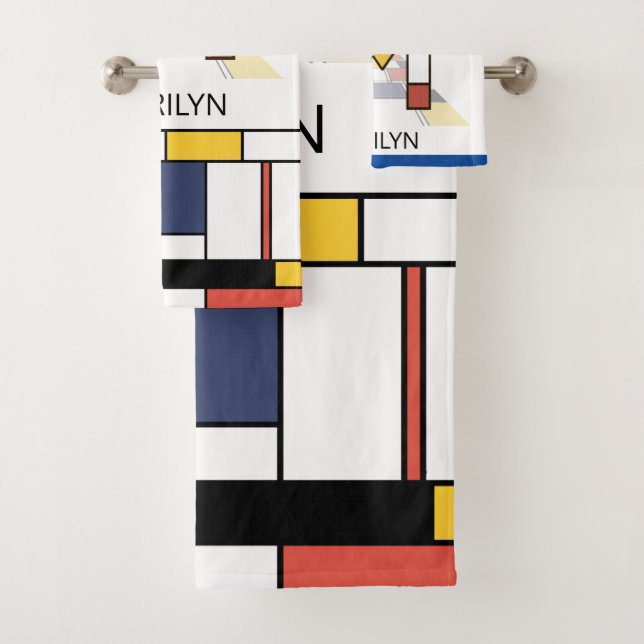 Pleasant Neoplasticism Art Monogram. Letter M Bath Towel Set (Insitu)