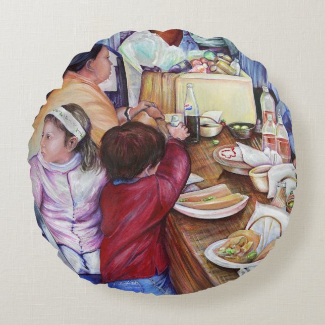 Pleasant Picnic, Mexico Round Pillow (Front)
