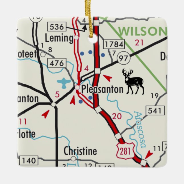 Pleasanton TX Vintage Map Ceramic Ornament (Front)
