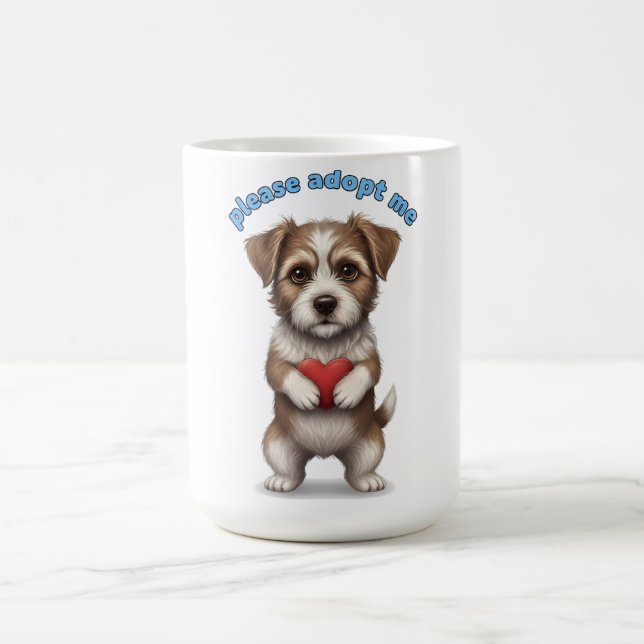 Please Adopt Me – Cute Rescue Dog Illustration wit Coffee Mug (Center)