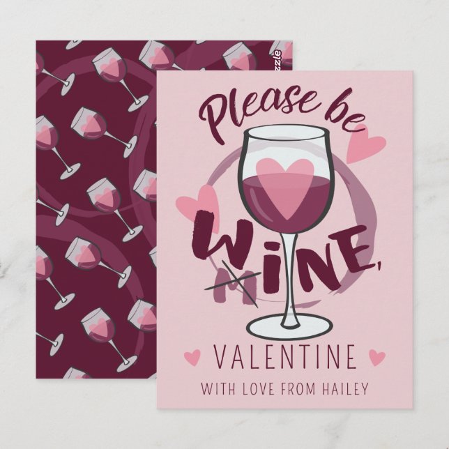 Please be mine Wine Valentine Funny text Cute pink Postcard (Front/Back)