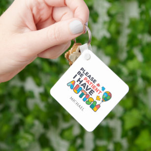 Please Be Patient Autism Awareness Return Address Keychain