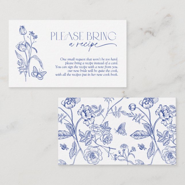 Please Bring A Recipe Blue Floral Bridal Shower Enclosure Card (Front/Back)
