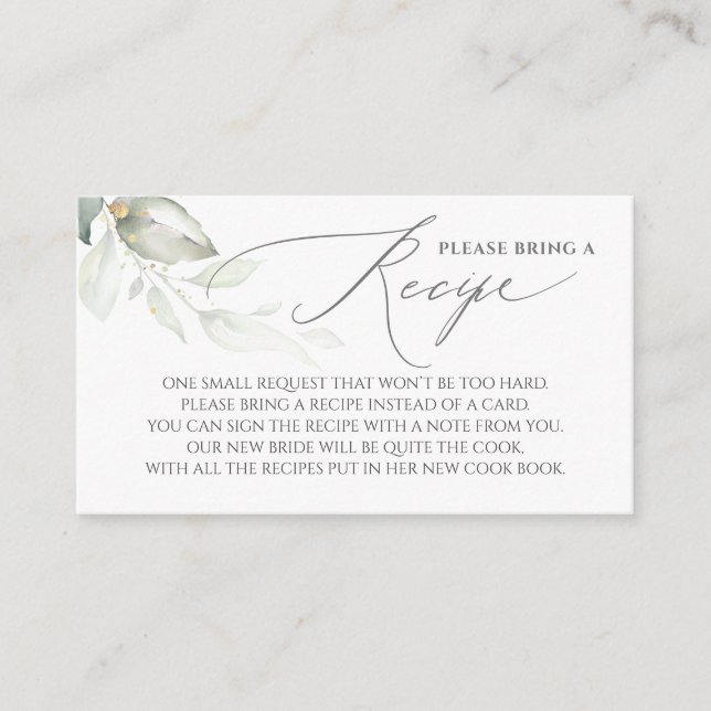 Please Bring a Recipe Greenery Bridal Shower Enclosure Card (Front)