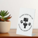Please close the Lid Dog Funny Toilet  Classic  Pedestal Sign<br><div class="desc">This design may be personalized in the area provided by changing the photo and/or text. Or it can be customized by choosing the click to customize further option and delete or change the colour of the background, add text, change the text colour or style, or delete the text for an...</div>