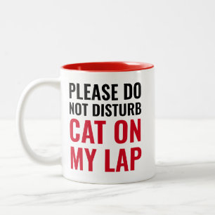Please Do Not Disturb, Cat On My Lap Funny Cat Two-Tone Coffee Mug