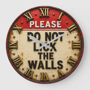 Please Do Not Lick the Walls Funny Vintage  Large Clock