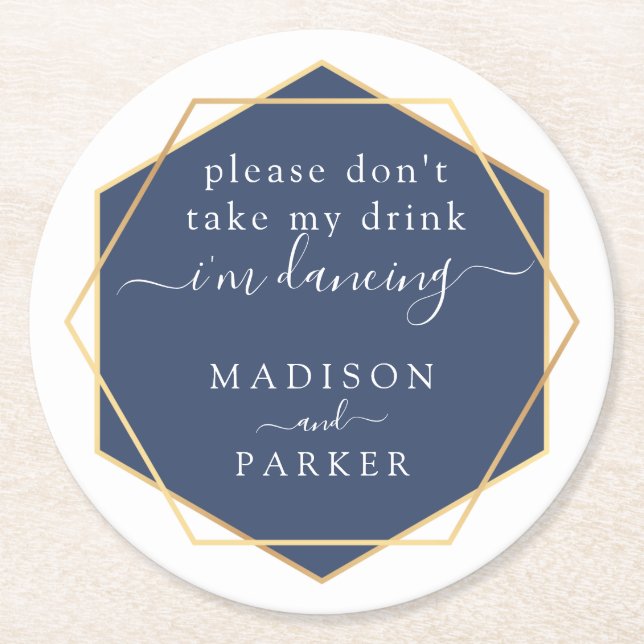 Please Don't Take Drink | Blue Watercolor Round Paper Coaster (Front)