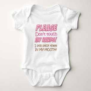 Please don't touch my hands! (Pink) baby Bodysuit