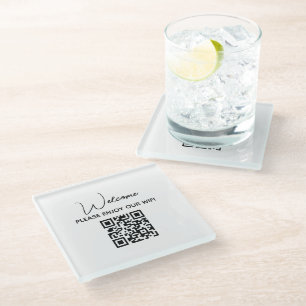 Please Enjoy Our Hotel Wifi Welcome QR Code  Glass Coaster