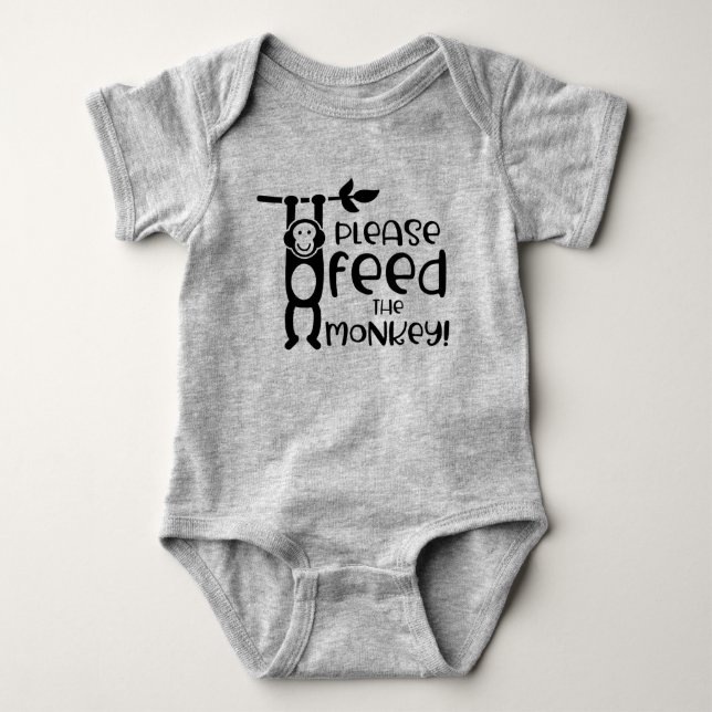 Please Feed The Monkey Cute Funny Baby Bodysuit (Front)