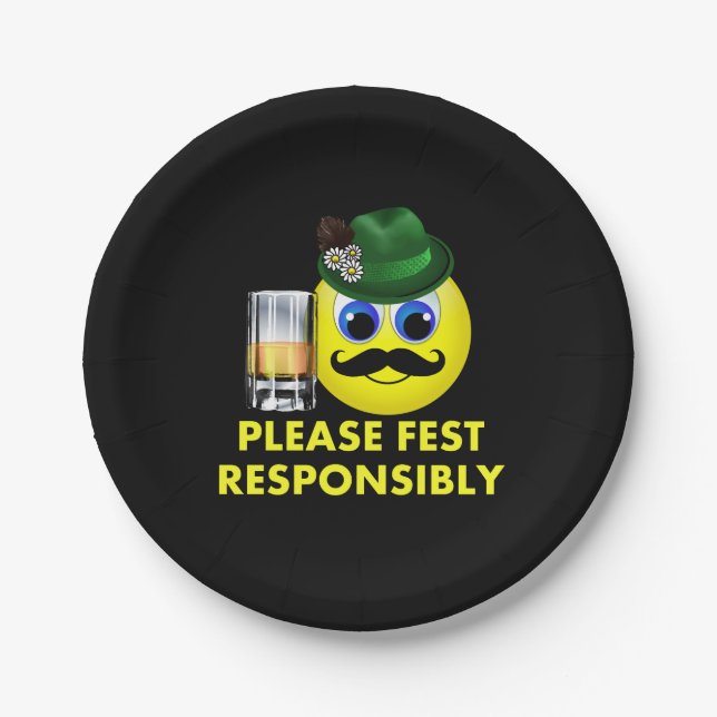 Please Fest Responsibly Oktoberfest Emoji Paper Plate (Front)