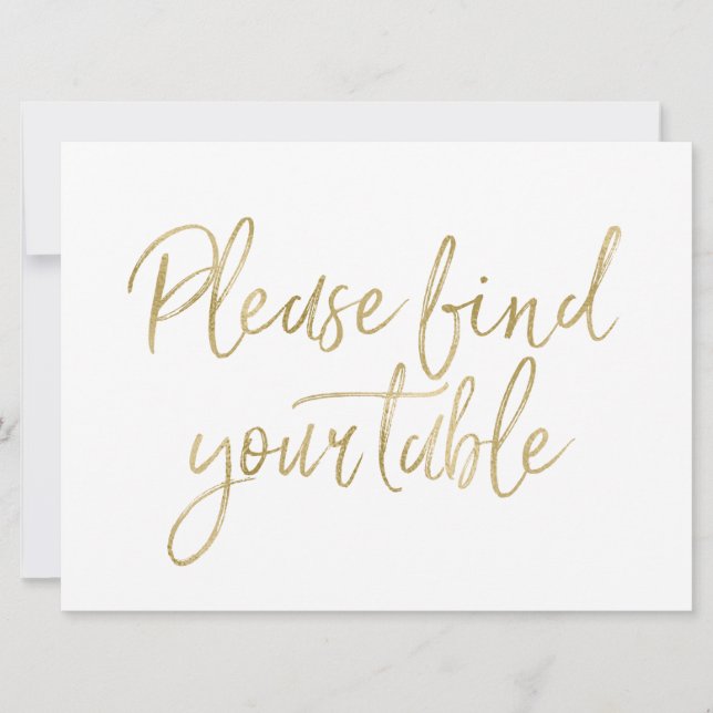 "Please find your table" Stylish Gold Sign (Front)