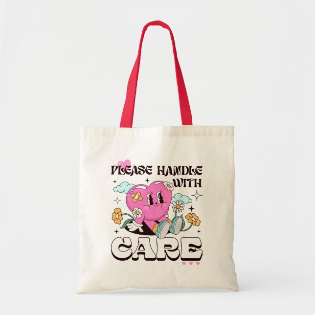 Please Handle With Care Retro Heart Design  Tote Bag (Front)
